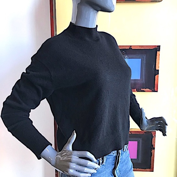 EVERLANE Wool Blend Crop Mockneck Sweater in Black EUC/sz S - Picture 3 of 13
